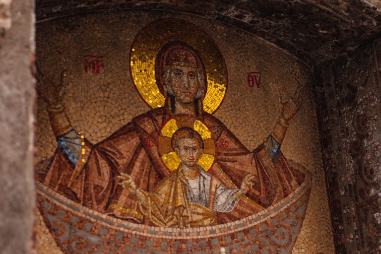 Photo by ROMAN ODINTSOV: https://www.pexels.com/photo/mosaic-image-of-virgin-mary-5667840/