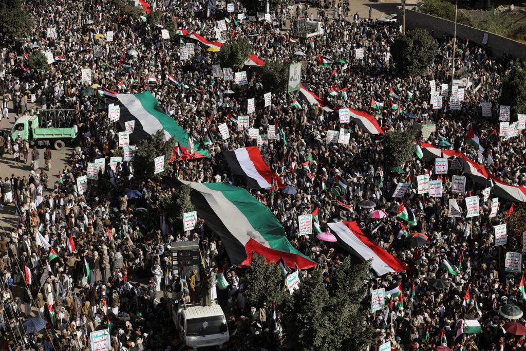 Protest against the Israeli air strikes on the Gaza Strip, in Sanaa