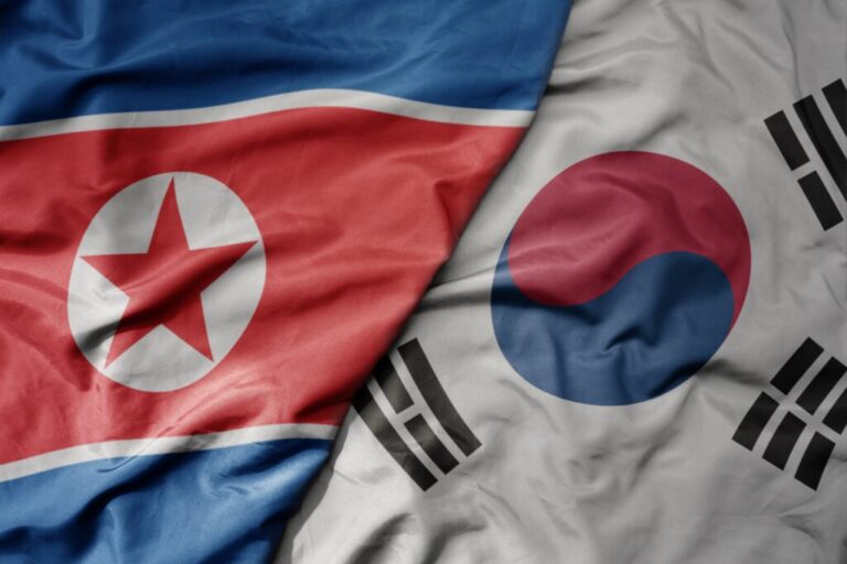 Big,Waving,Realistic,National,Colorful,Flag,Of,North,Korea,And