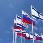 slovenia-and-israel-flags-waving-together-in-the-sky-seamless-loop-in-wind-space-on-left-side-for-design-or-information-3d-rendering-free-video