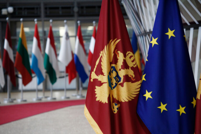 Flags,Of,Montenegro,And,Flags,Of,Eu,Stand,In,Eu